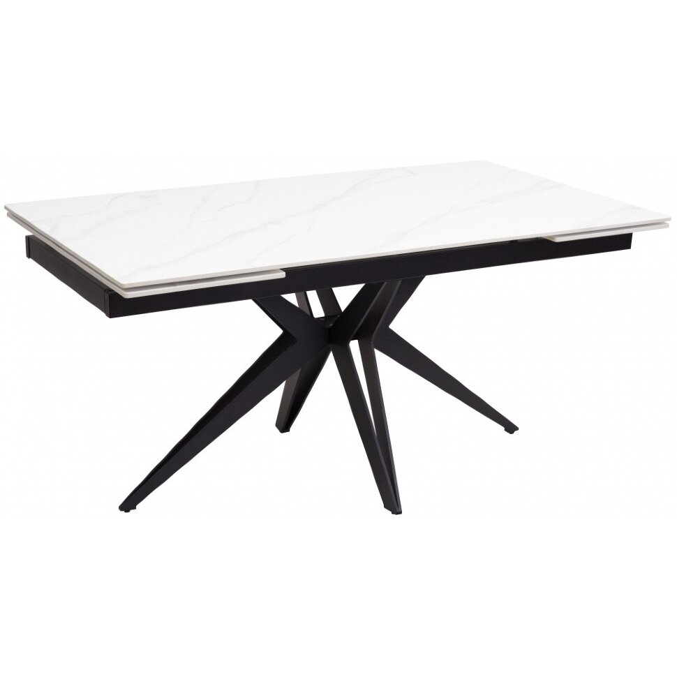 Керамический стол Forio 160 matt white marble sintered stone / black 