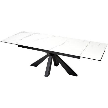 Стол ALEZIO 160 BIANCO TL-45 Белый мрамор матовый, испанская керамика/ черный каркас, ®DISAUR 