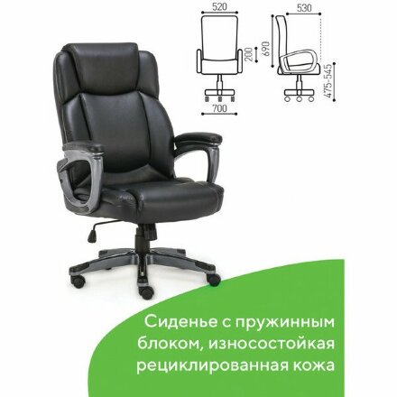 Кресло офисное BRABIX PREMIUM &quot;Favorite EX-577&quot;, пружинный блок, рециклированная кожа, черное, 531934 Черный