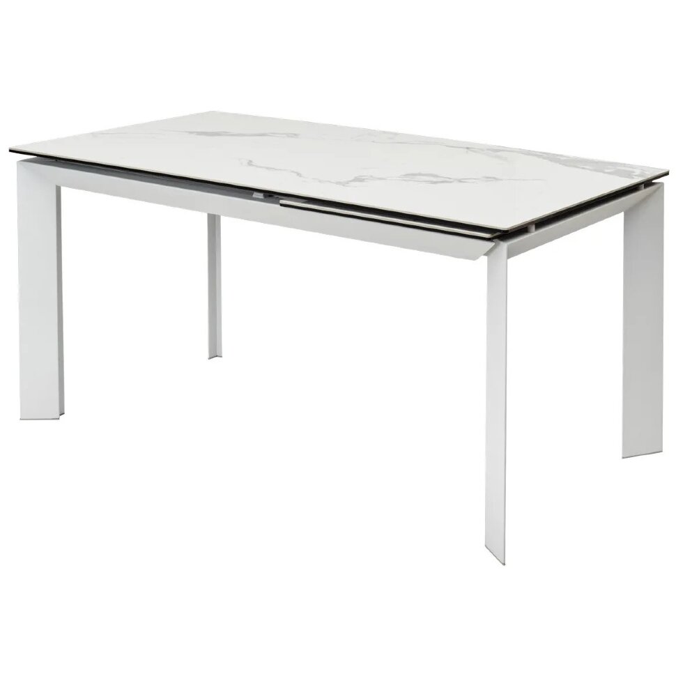 Стол CREMONA 140 HIGH GLOSS STATUARIO Белый мрамор глянцевый, керамика/ белый каркас, ®DISAUR 